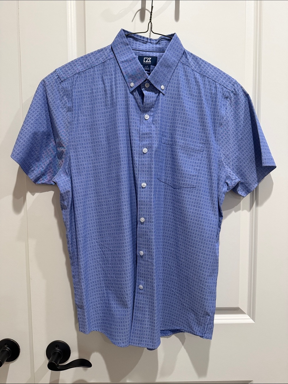 Cutter & Buck Short-Sleeve Button-Down Shirt - Blue Micro-Pattern